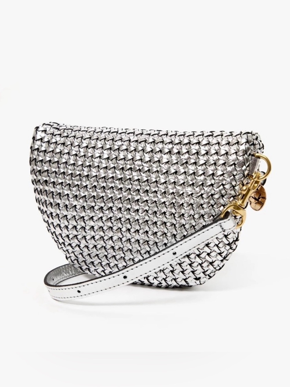 Clare V. Petite Woven Metallic Crossbody Belt Bag in Silver - Picture 2 of 11